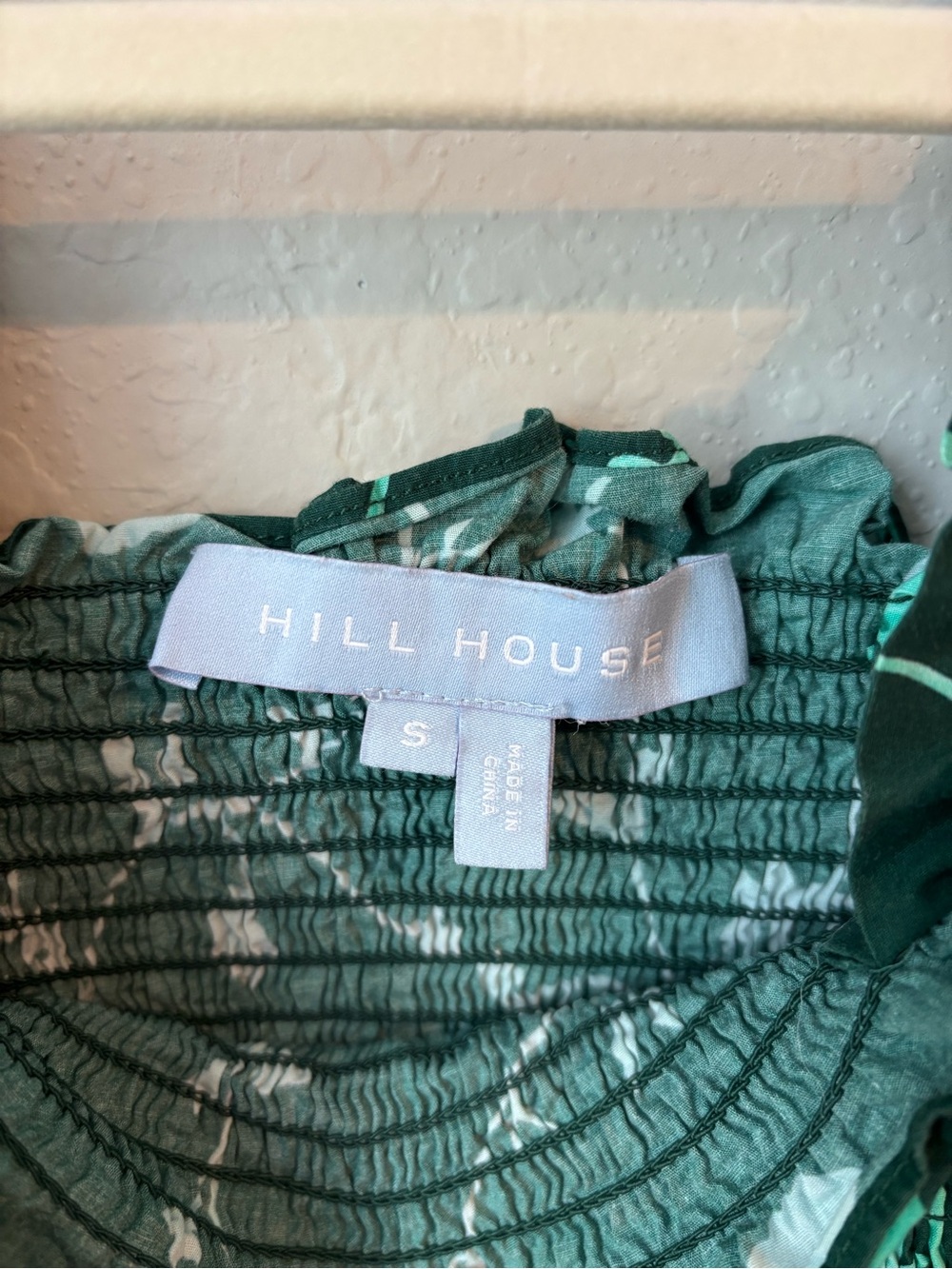 Hill House Smocked Peplum Floral Botanical Emerald Green Paz Top Size Small - Picture 5 of 6